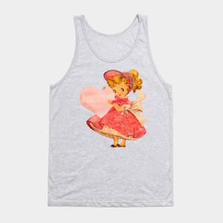 Vintage Retro Cute Girl with Valentine Heart Tank Top